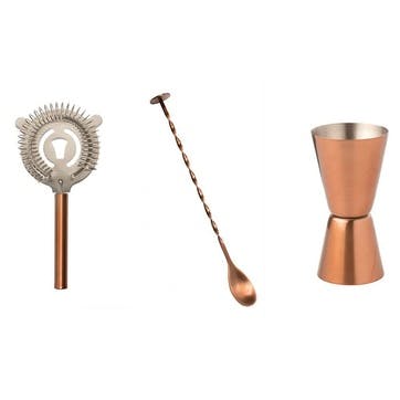 3 Piece Classic Cocktail Kit, Copper Plated