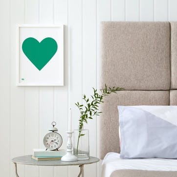 Love Heart Print; Emerald Green on White
