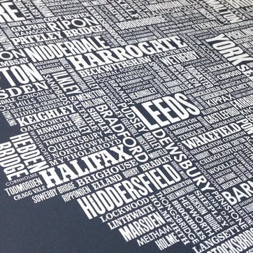 Type Map Screen Print Yorkshire, 50cm x 70cm, Sheer Slate