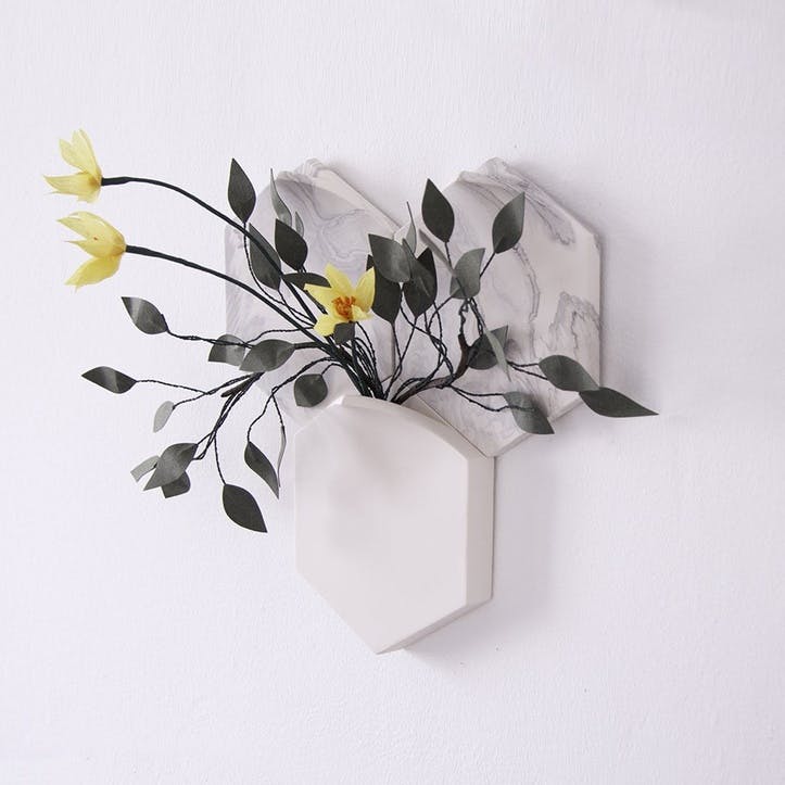 Teumsae Set of 3 Wall Mounted Planter, White Marble