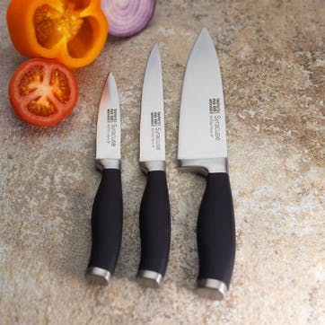 Syracuse Soft Grip Set of 3 Knives Pairer, All Purpose & 15cm Chef's Knife, Black