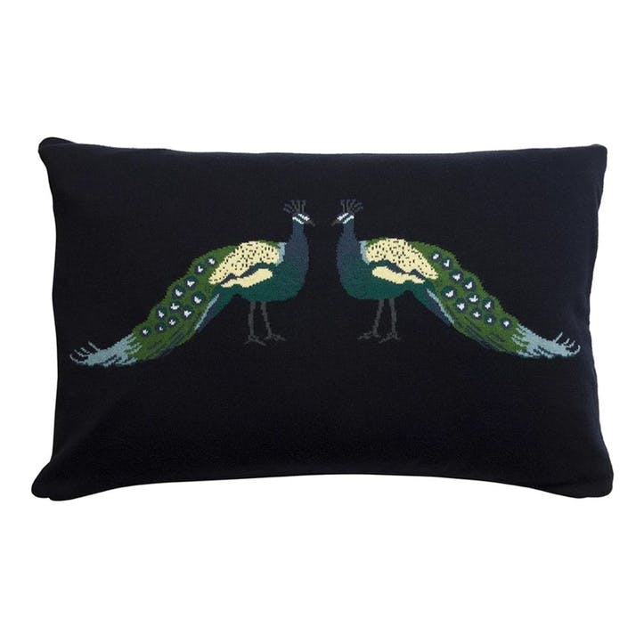'Peacocks' Knitted Statement Cushion