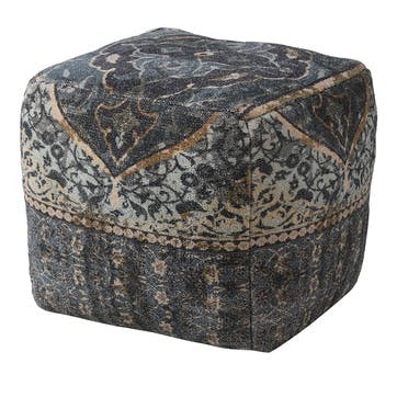 Handlooomed Patterned Pouffe 50 x 50cm, Blue