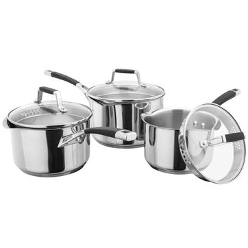 Induction Draining Saucepan Set, 3 Piece