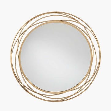 Metal Round Mirror D90cm, Antique Gold