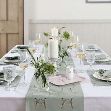 Boxing Hares Table Runner 35 x 280cm, Duck Egg Grey