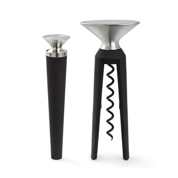 Grand Cru Bottle Opener & Corkscrew Set , Black/Steel