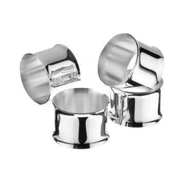 Set of 4 Silver Plated Napkin Rings with Curved Edges
