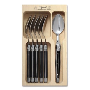 Dessert Spoon Set, Black Handle, Set of 6