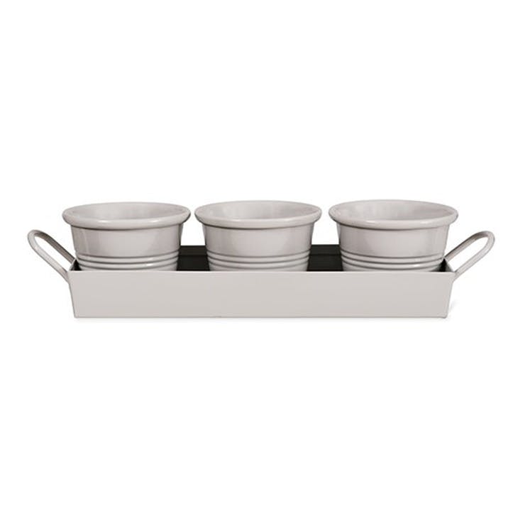 Classic Set of 3 Plant Pots with Tray  , Chalk