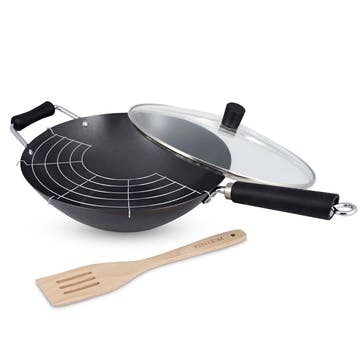 Excellence Carbon Steel 4-Piece Wok Set, 31cm