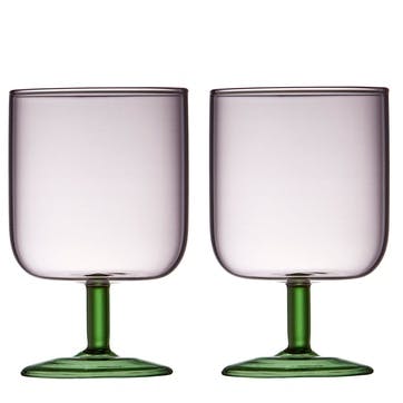 Torino Set of 2 Wine Glasses, 300ml, Pink and Green