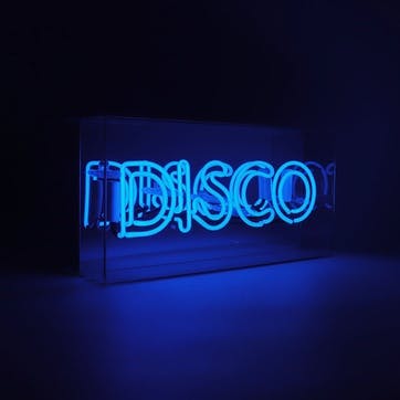 Neon Box Disco Glass Sign H38 x W19cm, Blue