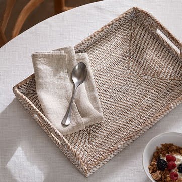 Rattan Serving Tray, White