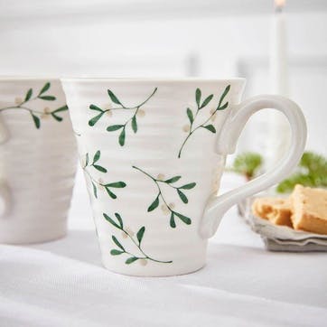 Mistletoe Set of 2 Mugs, 335ml, White/Green