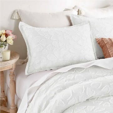 Clipped Floral Pillow Case , Oxford, White