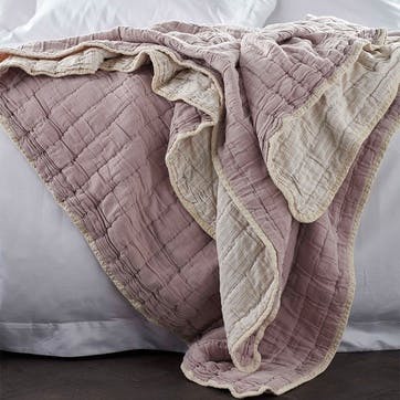 Vivienne Cotton Quilted Throw, 200 x 200cm, Vintage Rose