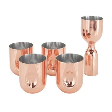 Shot glass set with 4 glasses and measure, W4.5 x H5.5cm, Tom Dixon, Plum, stainless steel