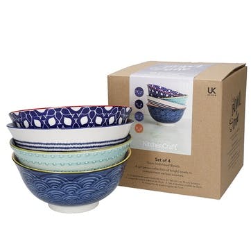 Hues Set of 4 Bowls D15.5cm, Red/Blue