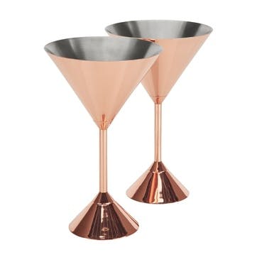 Pair of martini glasses, W11 x H17.5cm, Tom Dixon, Plum, stainless steel with copper finish