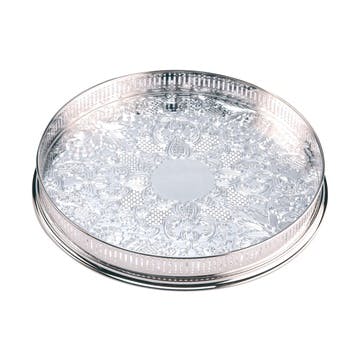 11″ Silver Plated Round Embossed Gallery Tray