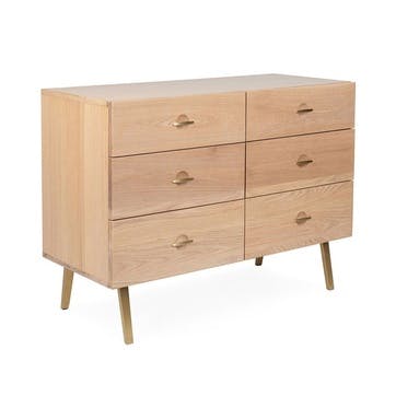 Crawford 6 Drawer Chest H72 x W100cm, Light Oak