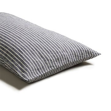 Midnight Stripe Linen Pair of Pillowcases, Standard