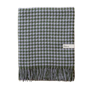 Lambswool Blanket  150 x 200cm, Olive Houndstooth