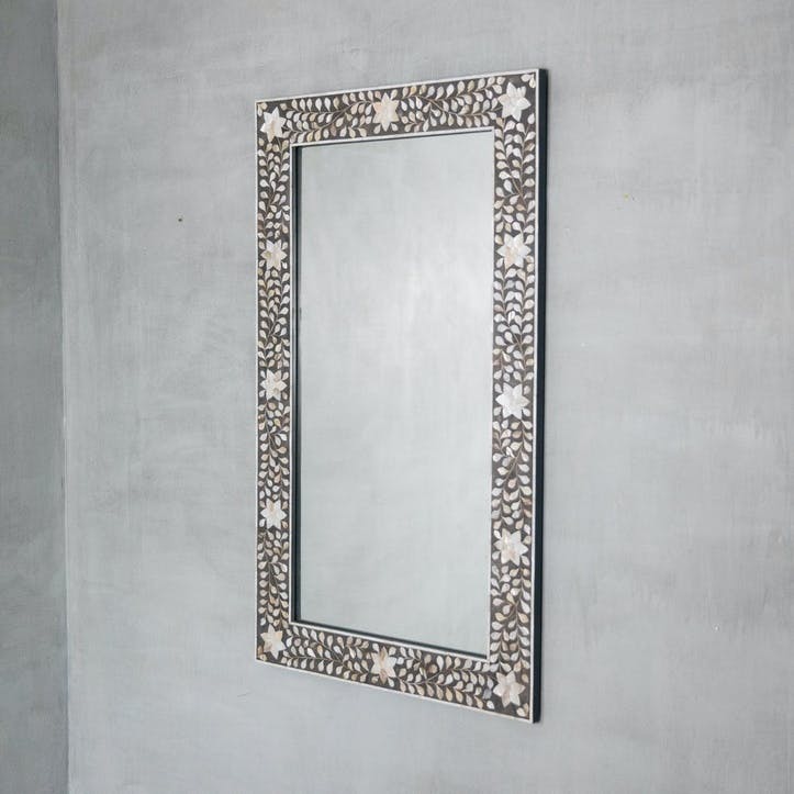 Maxi Mother Of Pearl Inlay Mirror In Grey