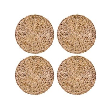 Water Hyacinth Set of 4 Round Placemats D30cm, Natural