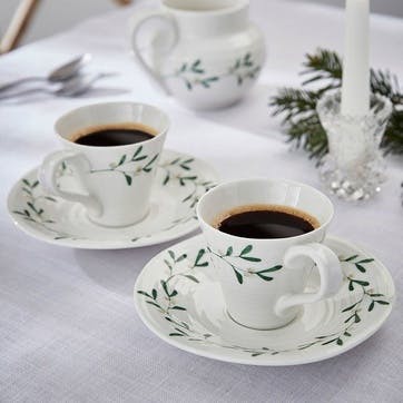 Mistletoe Ceramic Espresso Cup & Saucer Set of 2