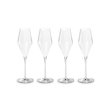 Set of 4 Champagne Flutes 290ml, Clear