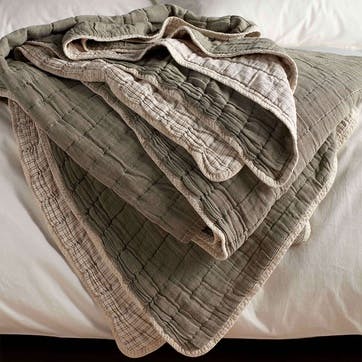 Vivienne Cotton Quilted Throw, 200 x 200cm, Olive Green