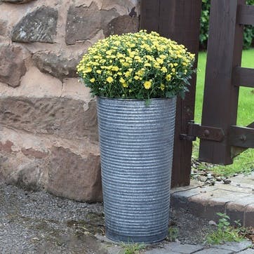 Galvanised Ribbed Vase D28cm, Silver