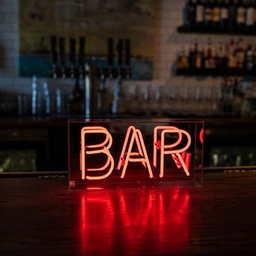 Neon Box Bar Glass Sign H38 x W19cm, Red