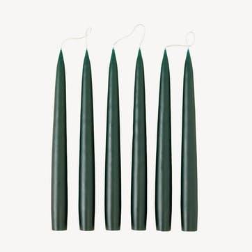 Set of 6 Tapered Dinner Candles H25cm, Forest Green