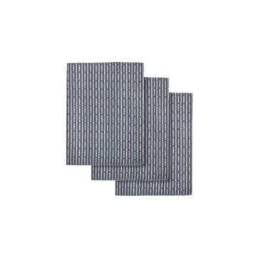 Piqué Set of 3 Kitchen Cloths 18 x 35cm, Grey Blue Stone