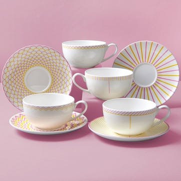 Cappuccino cup and saucer, Jo Deakin LTD, Ripple, pink/yellow