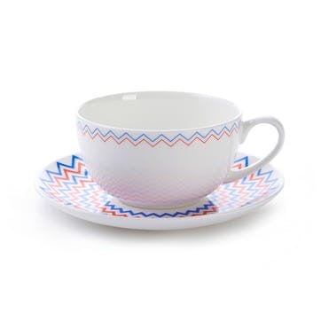 Cappuccino cup and saucer, H7.5 x D11cm, Jo Deakin LTD, Wave, red/blue