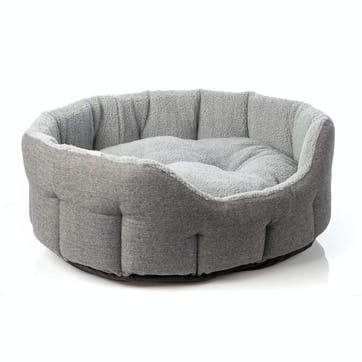 Herringbone Tweed Oval Pet Bed, XL, Grey