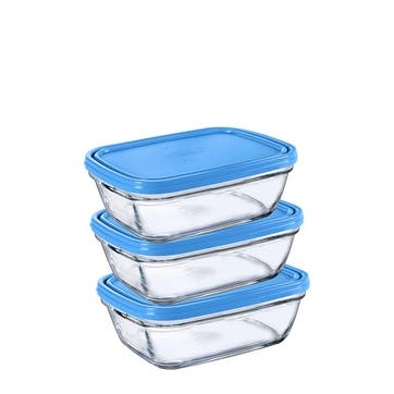 Freshbox Set of 3 Rectangular Food Containers with Lids, Clear