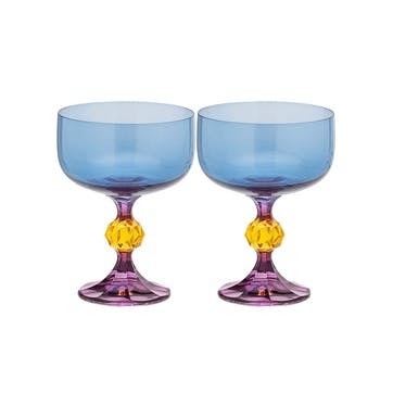 Bliss Set of 2 Cocktail Glasses, Blue & Purple