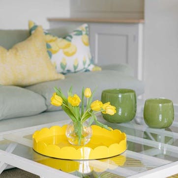 Lacquered Scallop Round Tray D40cm, Yellow