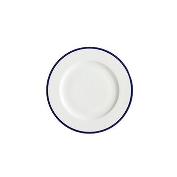 Side Plate, Canteen, White/Blue Rim, Set of 6