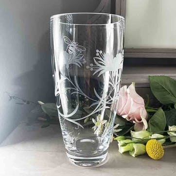 Bee & Honeysuckle Tall Vase H25cm, Clear