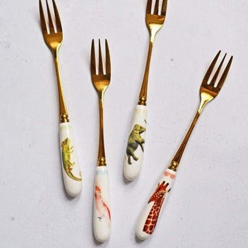 Animals Set of 4 Cake Forks, Gold
