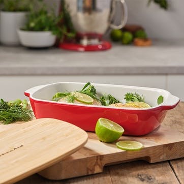 Stoneware Dish with Bamboo Lid 26cm, Empire Red