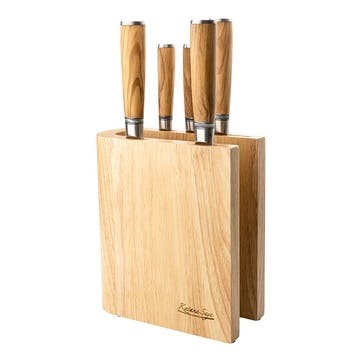 Katana Saya Olive Wood 6 Pce Knife Block Set ,