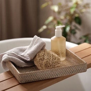 Natural Woven Whitewashed Rattan Vanity Tray, White