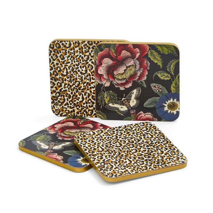 Coasters Set of 4, Leopard/Floral